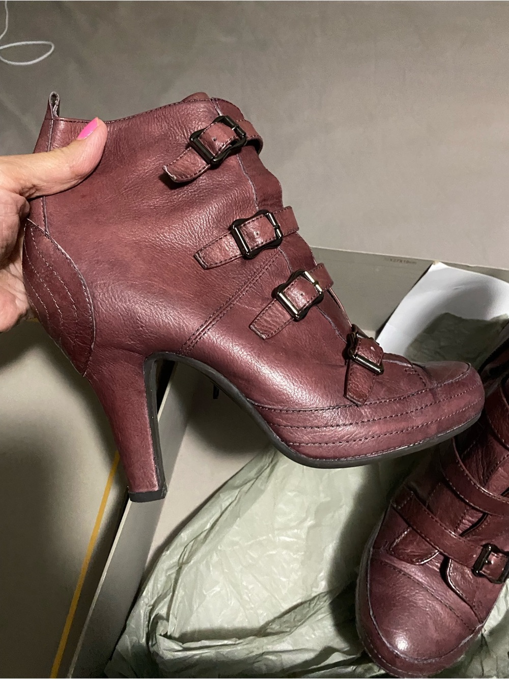 Vintage Ash eggplant  Multi-Buckle Ankle Booties